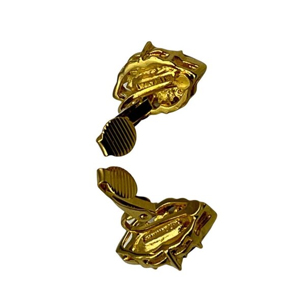 Lind Gold Tone Marquise Aurora Borealis Rhinestone Cut Clip-On Earrings 3/4” - Picture 7 of 10